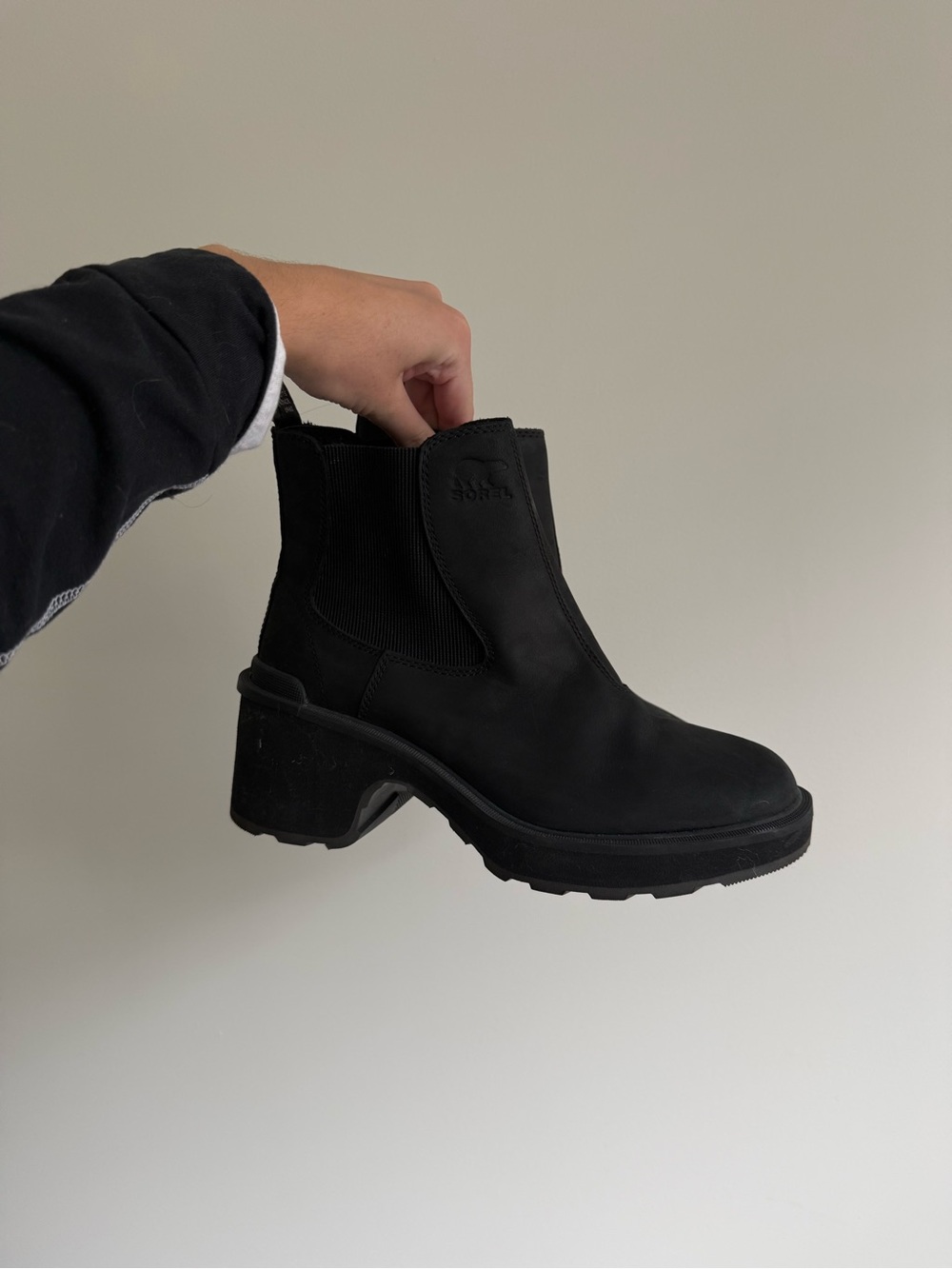 Sorel Black Heeled Chelsea Lug Boot